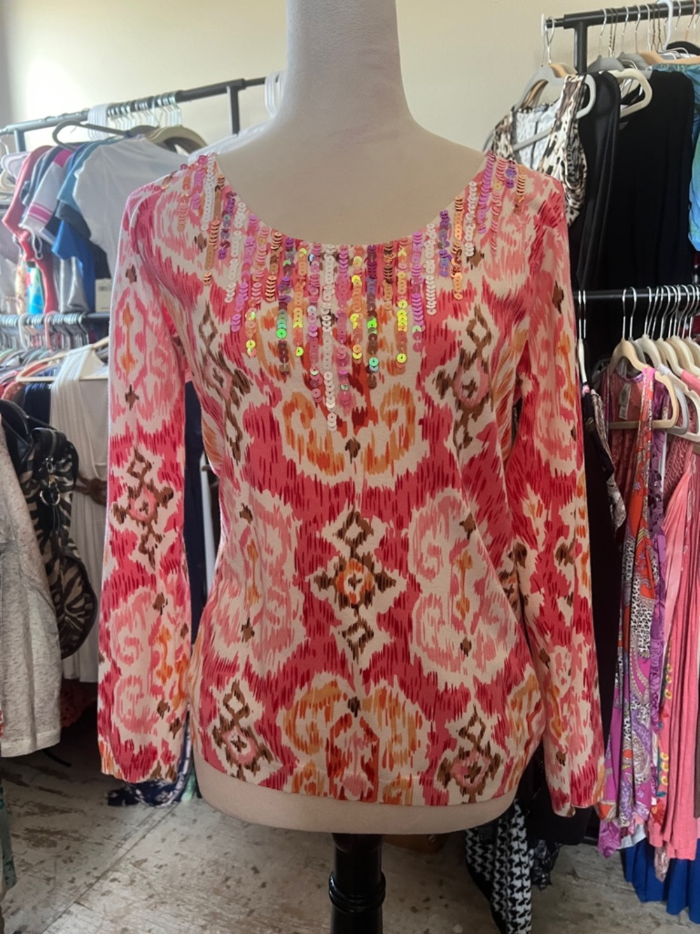 Boston Proper Pink Tie-Dye long sleeve Top